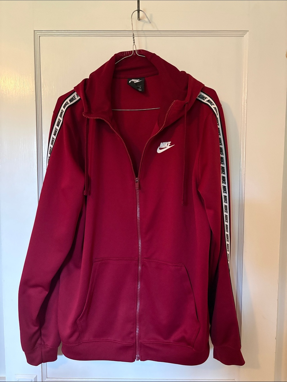 Nike Men's Burgundy Full-Zip Hoodie with Branded Sleeve Tape
